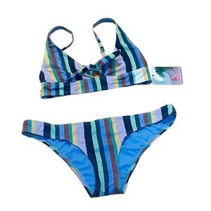 Reel Legends Bikini, 2 pc swimsuit, blue stripe M/L